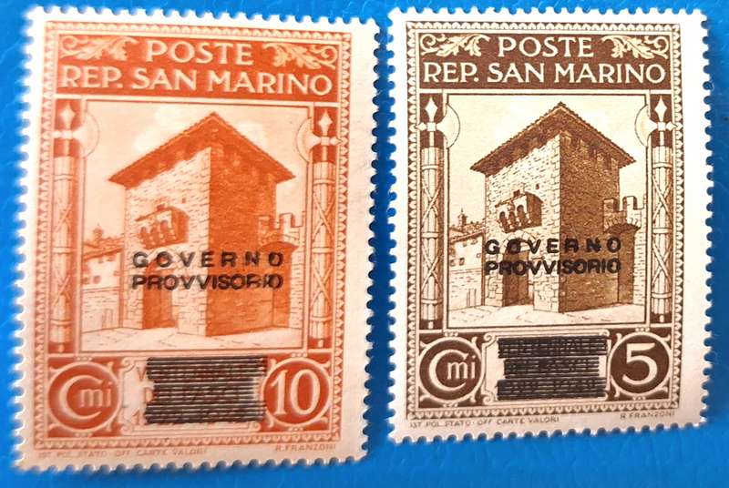 San Marino 1943 St. Francis Gate (Prov. Government Overprint)  2 Unused Hinged stamps
