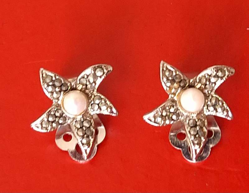Vintage Silver Plate S900 Starfish Clip on Type Earrings