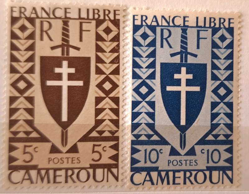French Cameroon 1942 Cross of Lorraine 2 Unused Hinged stamps