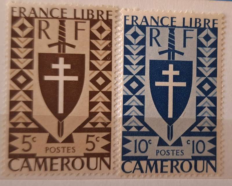 French Cameroon 1942 Cross of Lorraine 2 Unused Hinged stamps