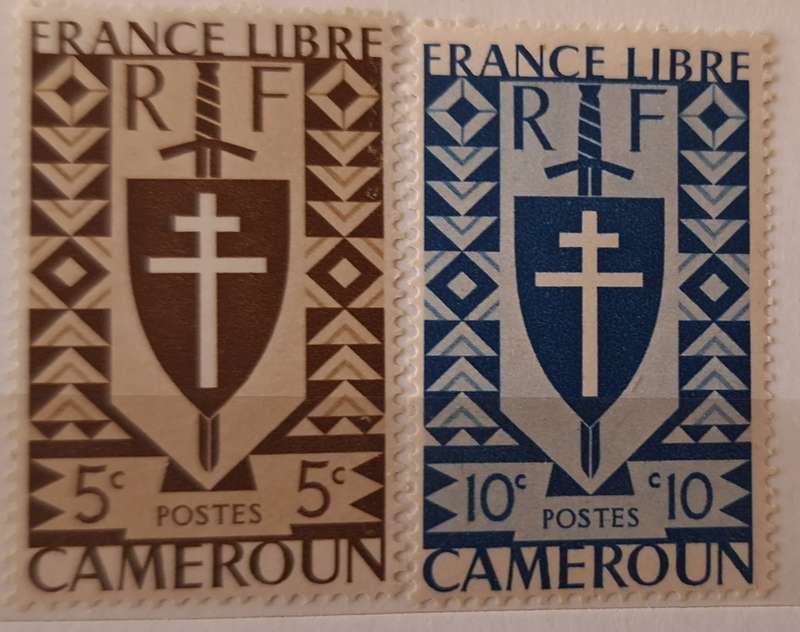 French Cameroon 1942 Cross of Lorraine 2 Unused Hinged stamps