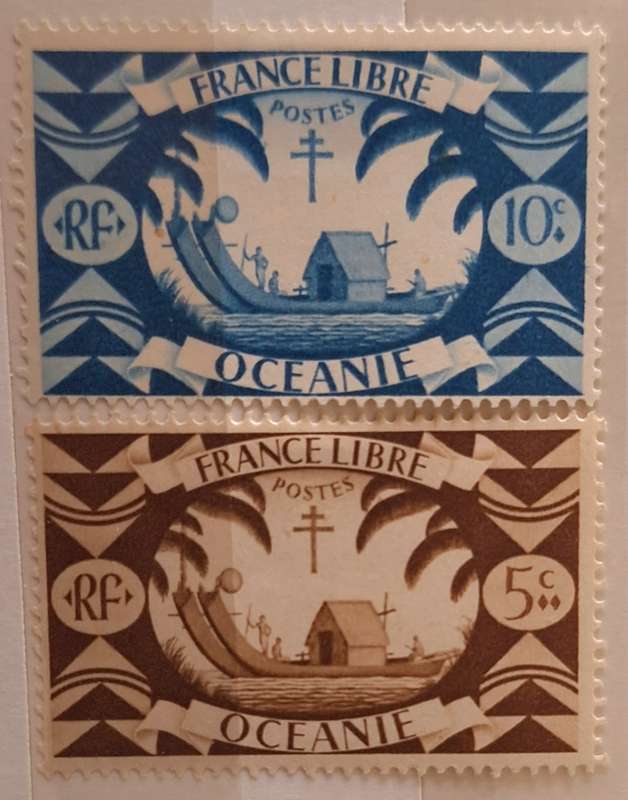 French Oceania 1942 Definitives 2 Unused Hinged stamps