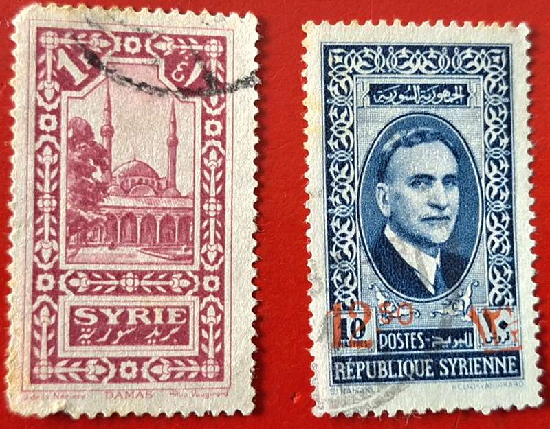 Syria 1925 Definitive Umayyad Mosque, Damascus, 1938 Pres. Hashem Bek el Atassi  2 Used stamps