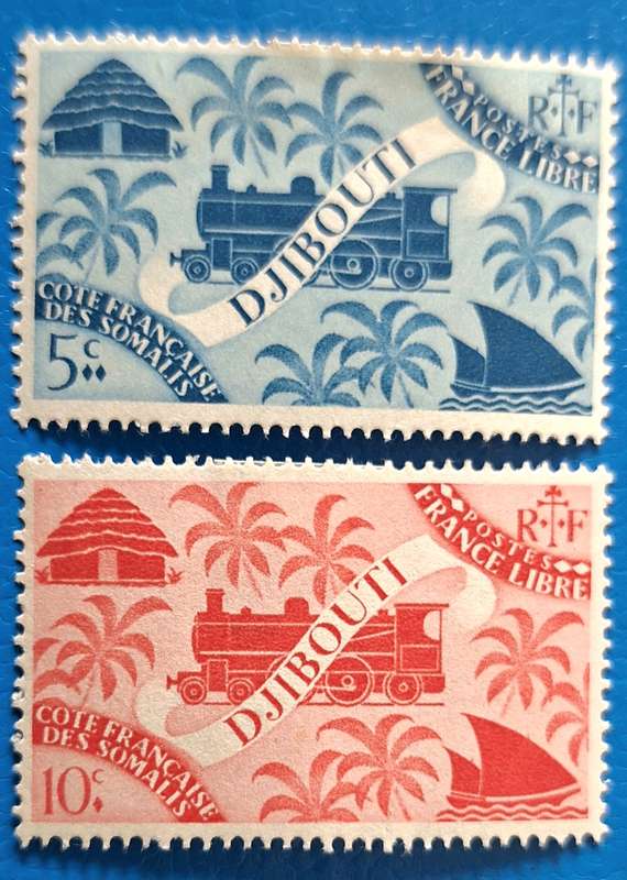 French Somaliland called Djibouti 1943 Definitives 2 Unused Hinged stamps