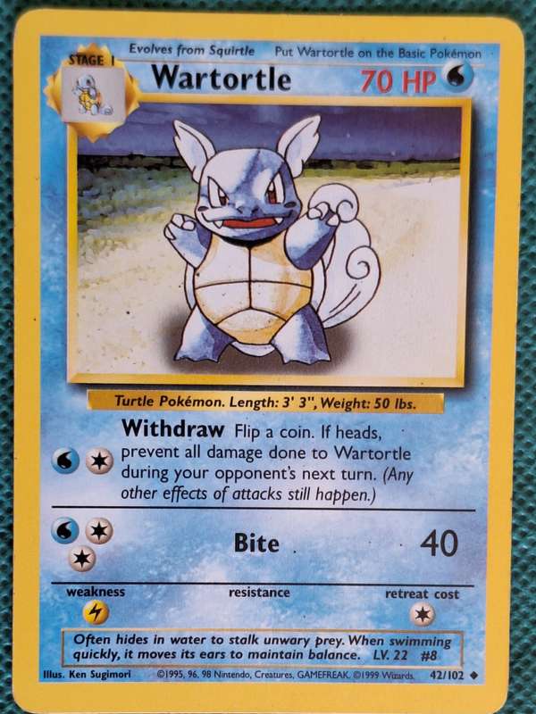 Pokemon Trading Cards Wartortle 42/102