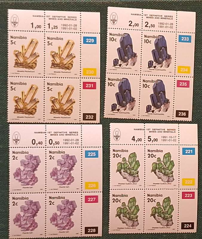 Namibia 1992 Mines & Minerals (1st Definitive) 4 Mint control blocks