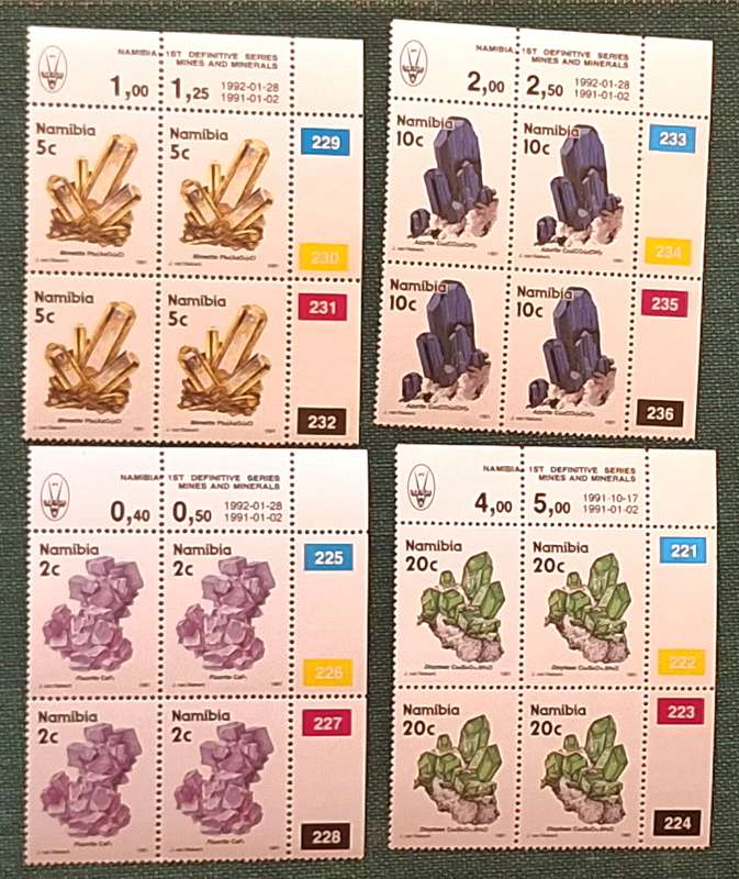 Namibia 1992 Mines & Minerals (1st Definitive) 4 Mint control blocks