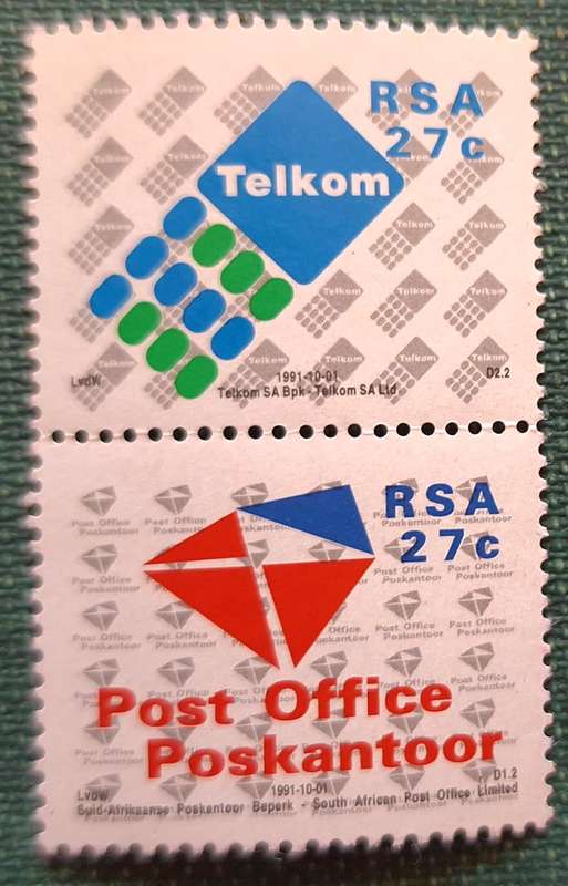 South Africa 1991 Post Office and Telkom Pair of Mint stamps