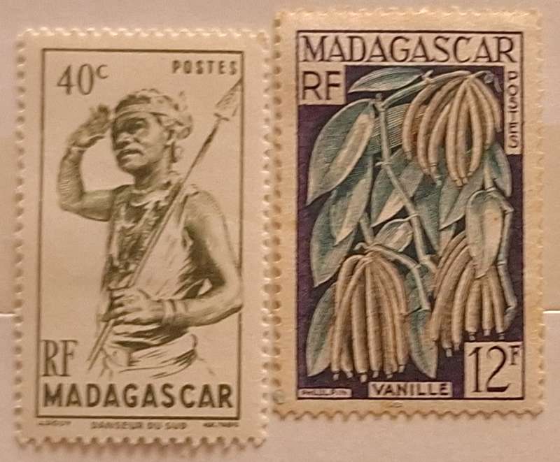 French Madagascar 1946 Southern Dancer and 1957 Vanilla 2 Unused Hinged stamps