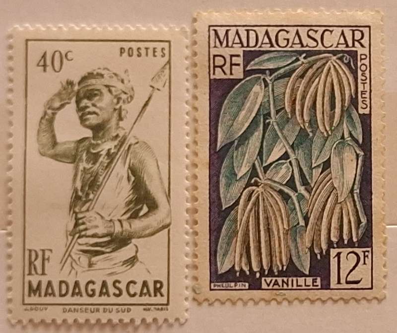French Madagascar 1946 Southern Dancer and 1957 Vanilla 2 Unused Hinged stamps