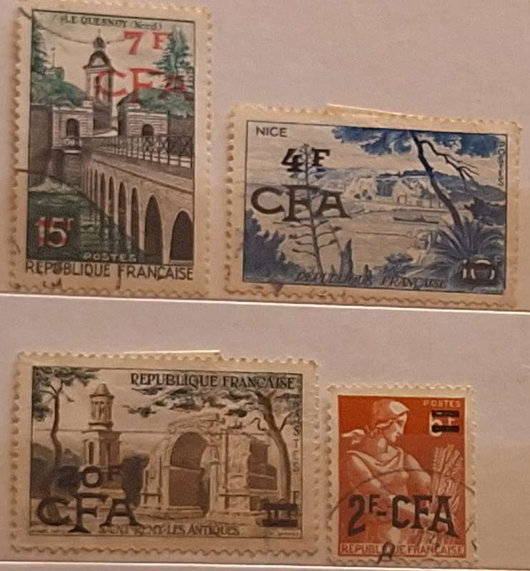 France Reunion Overprint CFA Mixed Lot of 4 Used Hinged stamps