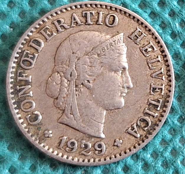 Switzerland 1929 Libertas 5 Rappen Copper-nickel