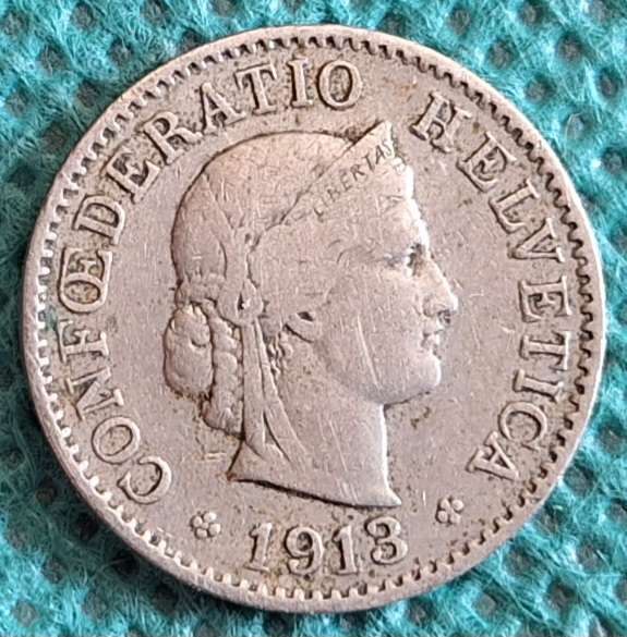 Switzerland 1913 Libertas 5 Rappen Copper-nickel