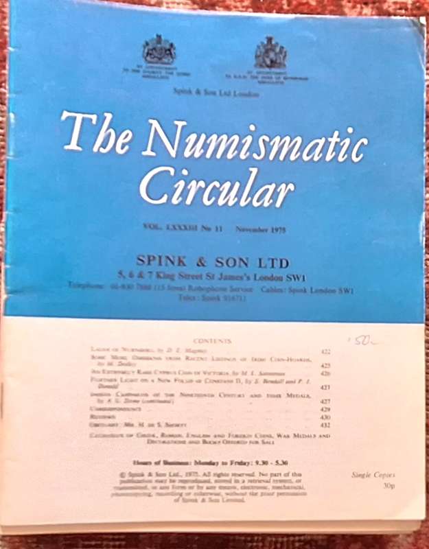 38 Copies of Spink The Numismatic Circular Dated between Jan 1975 and Oct 1981