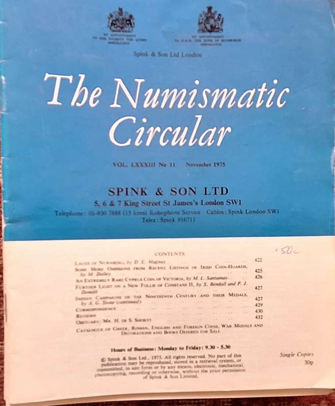 38 Copies of Spink The Numismatic Circular Dated between Jan 1975 and Oct 1981
