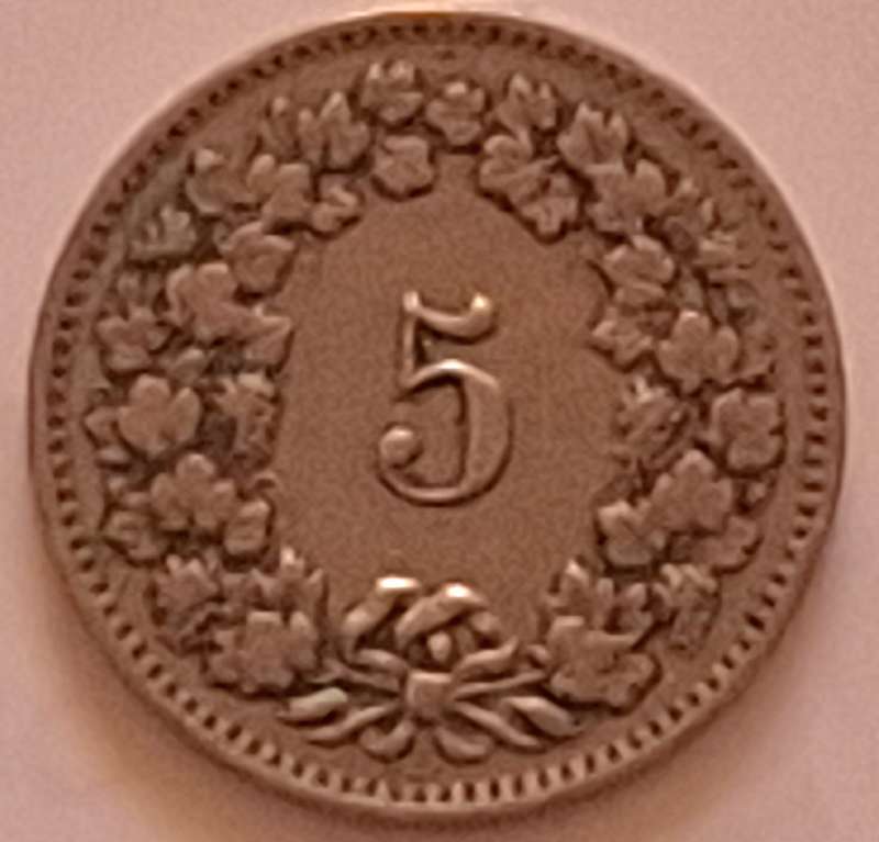 Switzerland 1913 Libertas 5 Rappen Copper-nickel