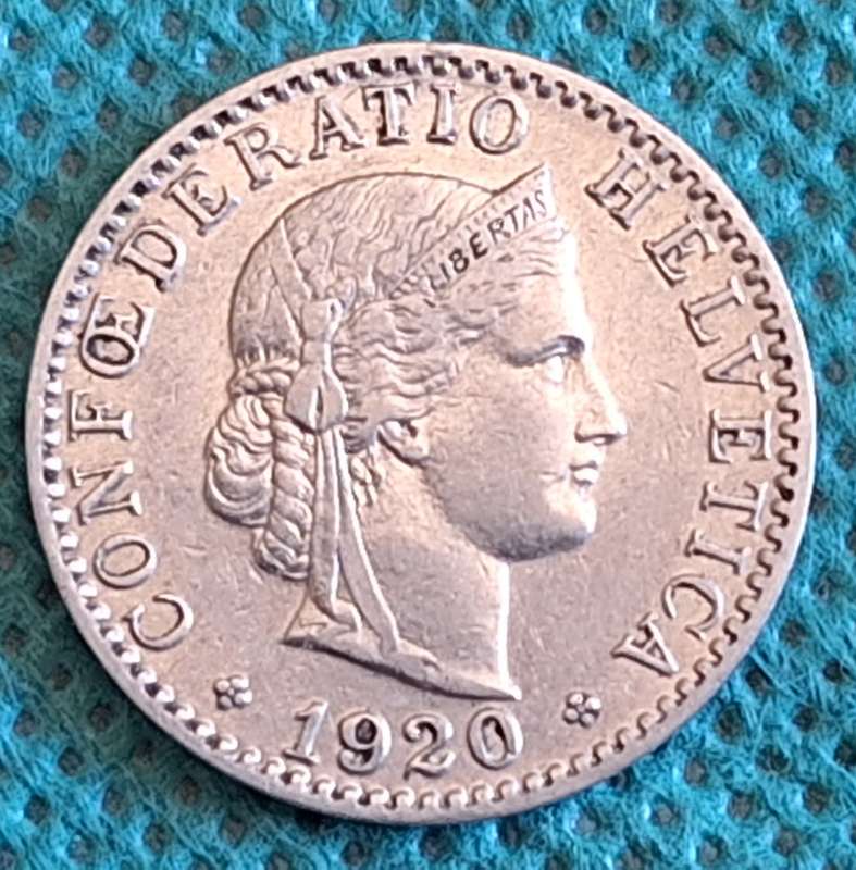 Switzerland 1920 Libertas 20 Rappen Nickel