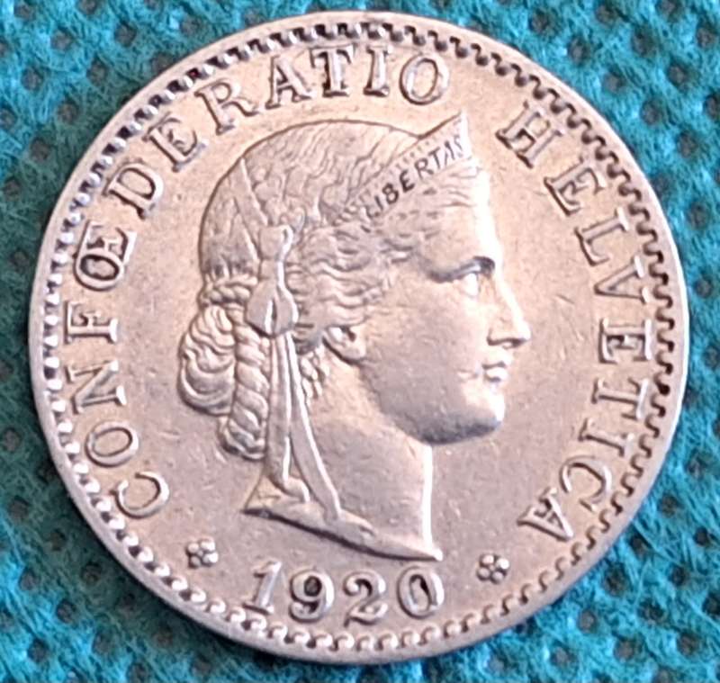 Switzerland 1920 Libertas 20 Rappen Nickel