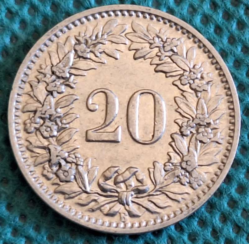 Switzerland 1920 Libertas 20 Rappen Nickel