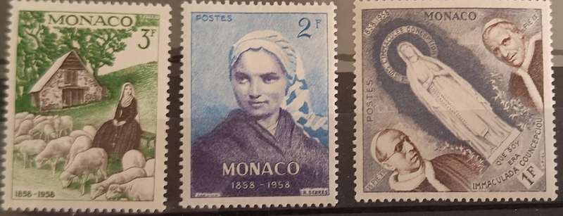 Monaco 1958 Lourdes 3 Unused Hinged stamps