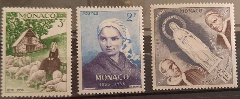 Monaco 1958 Lourdes 3 Unused Hinged stamps