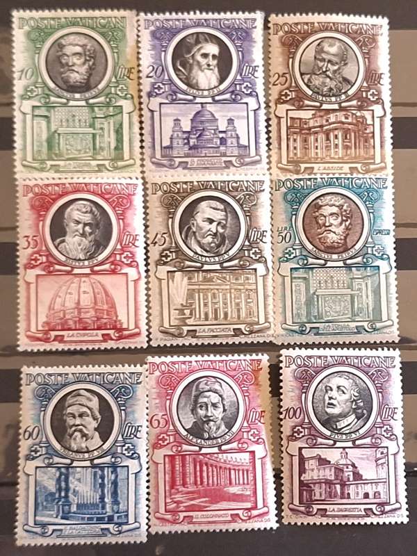 Vatican 1953 Popes and Basilicas 9 Unused Lightly Hinged stamps