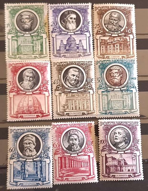 Vatican 1953 Popes and Basilicas 9 Unused Lightly Hinged stamps