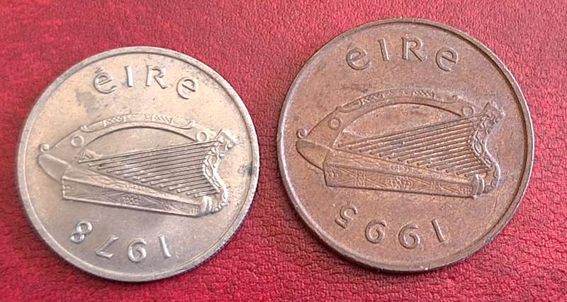 Ireland 1995 2 Pence Copper plated steel AND 1978 5 Pence Copper-nickel