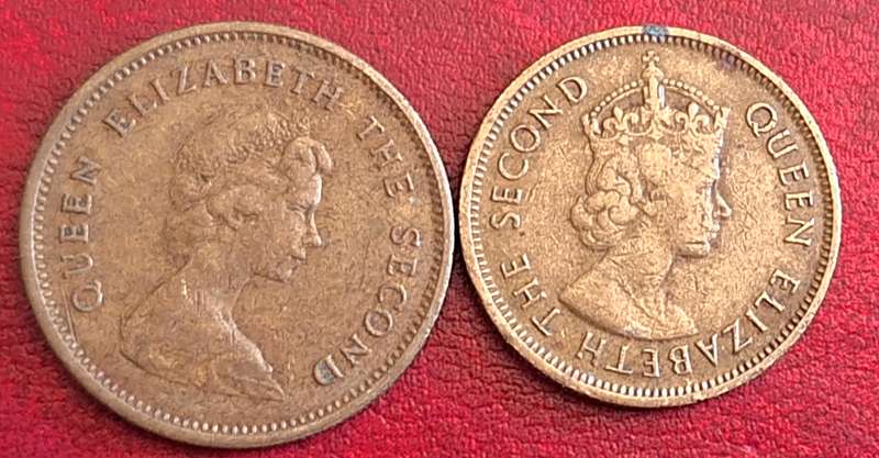 Hong Kong 1975 10 cents Nickel brass AND 1977 50 cents Nickel brass