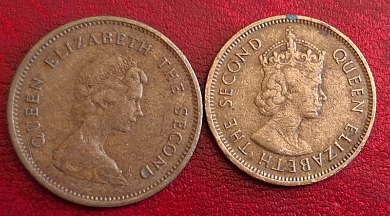 Hong Kong 1975 10 cents Nickel brass AND 1977 50 cents Nickel brass
