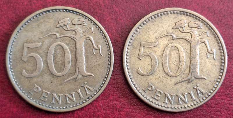 Finland 1971 and 1973 2 x 50 Pennia Aluminium bronze
