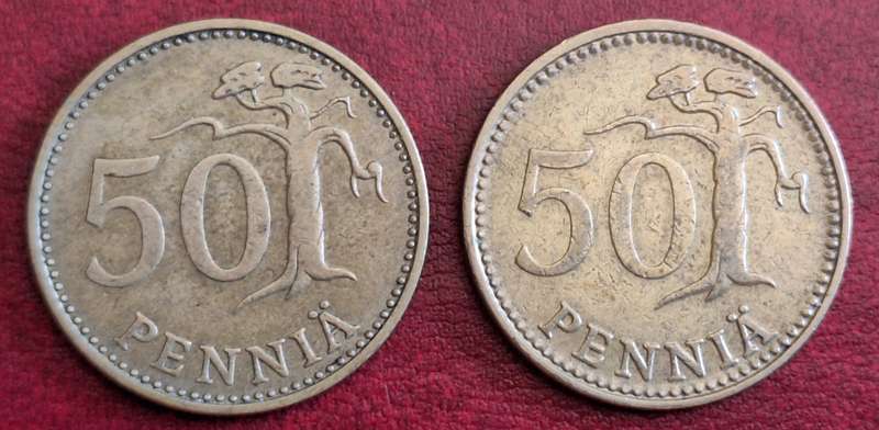 Finland 1971 and 1973 2 x 50 Pennia Aluminium bronze