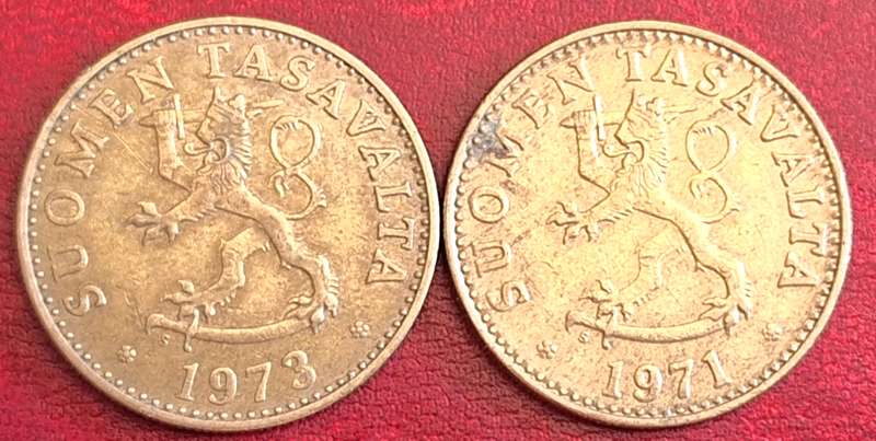 Finland 1971 and 1973 2 x 50 Pennia Aluminium bronze