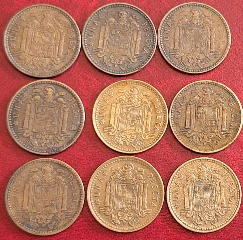 Spain 1963 x 6 1966 x3 Francisco Franco 1 Peseta Aluminium bronze