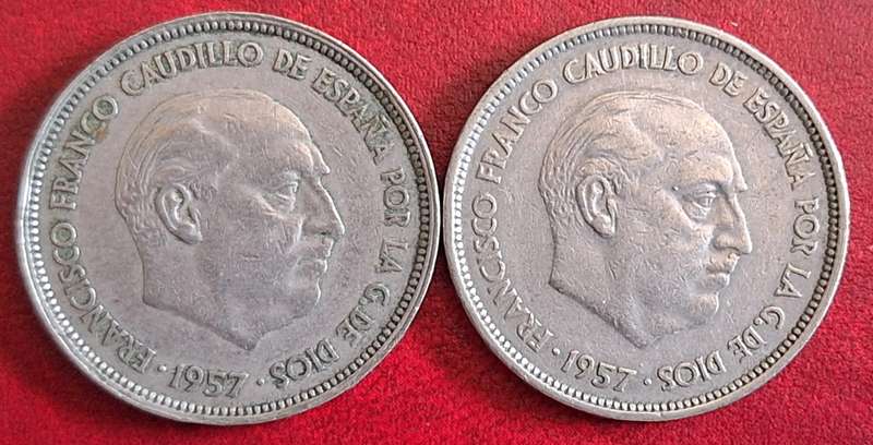 Spain 1957 Francisco Franco 25 Pesetas Copper-nickel 59 in * and 65 in *
