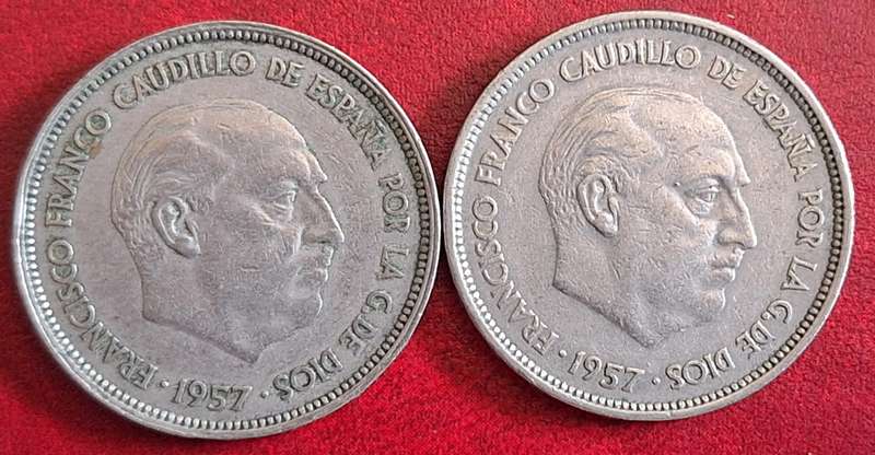 Spain 1957 Francisco Franco 25 Pesetas Copper-nickel 59 in * and 65 in *
