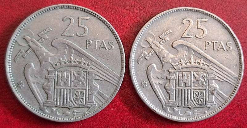 Spain 1957 Francisco Franco 25 Pesetas Copper-nickel 59 in * and 65 in *