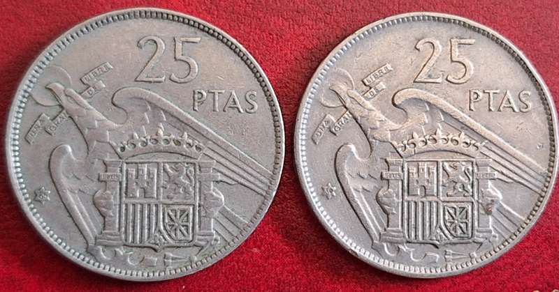 Spain 1957 Francisco Franco 25 Pesetas Copper-nickel 59 in * and 65 in *
