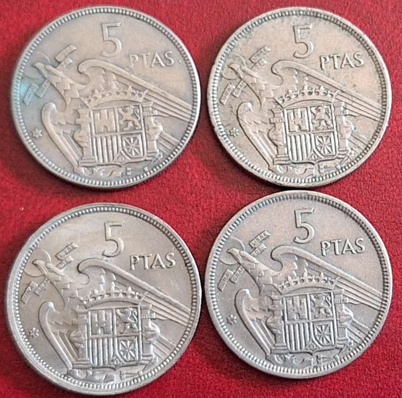 Spain 1957 Francisco Franco 4x 5 Pesetas Copper-nickel (2x58 1x64 1x68)