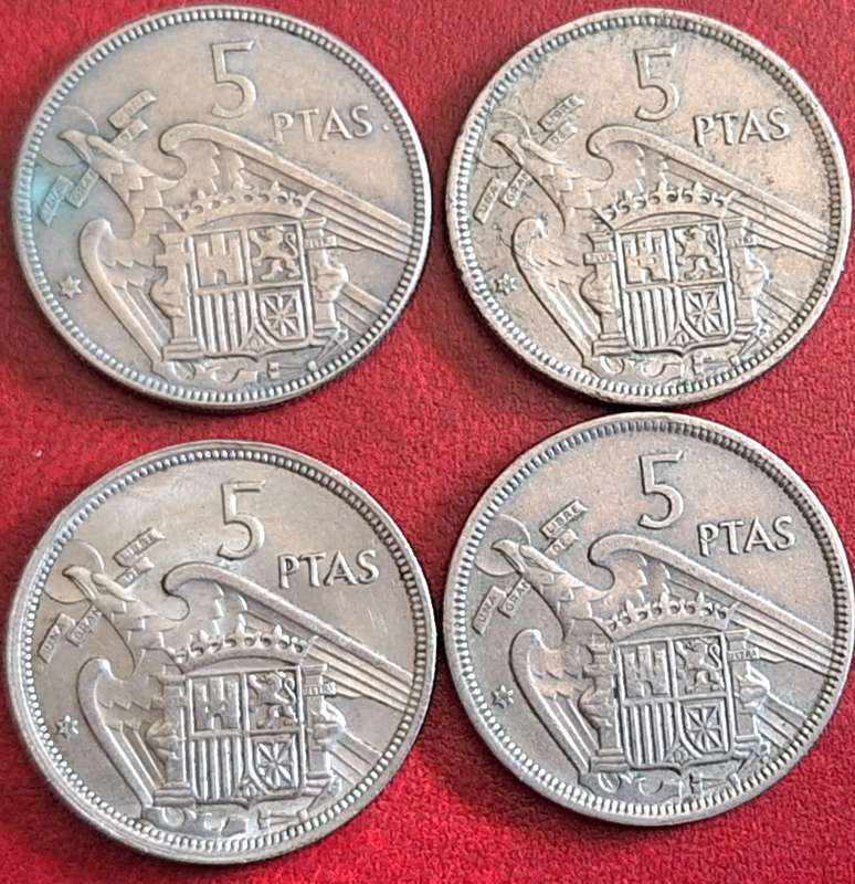 Spain 1957 Francisco Franco 4x 5 Pesetas Copper-nickel (2x58 1x64 1x68)