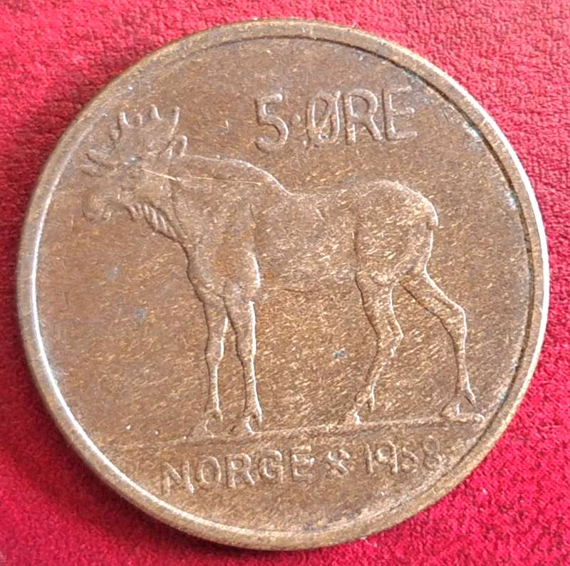 Norway 1958 Olav V 5 Ore Bronze