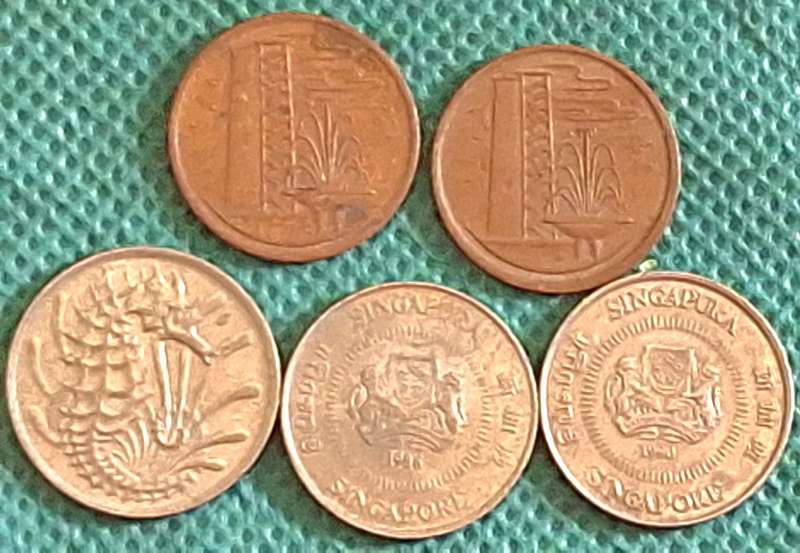 Singapore 1971 and 1973 2 x 1 cent Bronze and 1984, 1986 and 1990 3 x 10 cent Copper-nickel