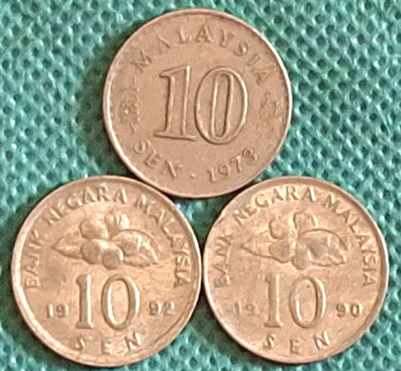 Malaysia 1973 10 Sen Parliament and 1990 and 1992 10 Sen Agong All Copper-nickel