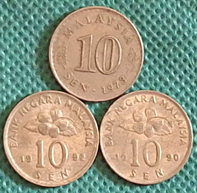 Malaysia 1973 10 Sen Parliament and 1990 and 1992 10 Sen Agong All Copper-nickel