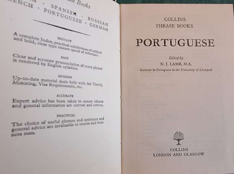 Collins Portuguese Phrase Book Ed: N J Lamb Hardcover 1968 Reprint