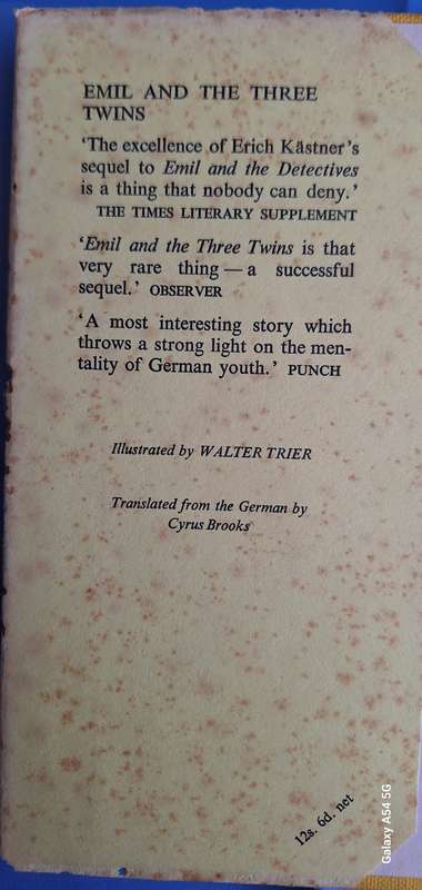 Emil and the Three Twins by Erich Kastner Transl: Cyrus Brooks Hardcover 1958 Reissue