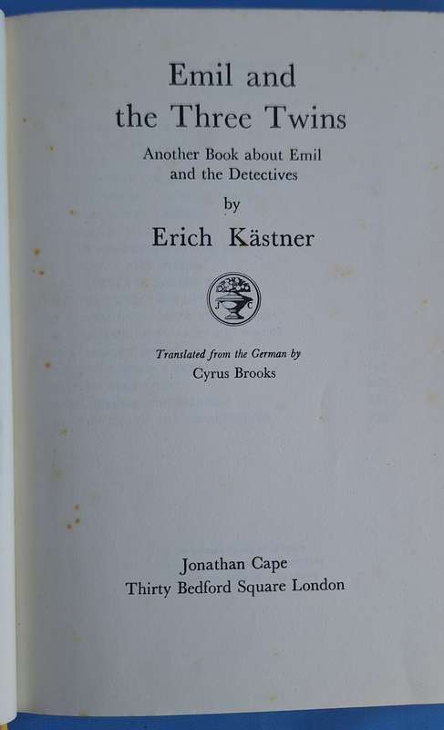 Emil and the Three Twins by Erich Kastner Transl: Cyrus Brooks Hardcover 1958 Reissue