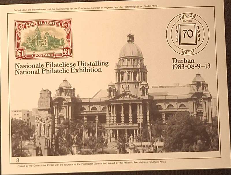 South Africa 1983 National Philatelic Exhibition Durban 1 Mint Miniature Sheet