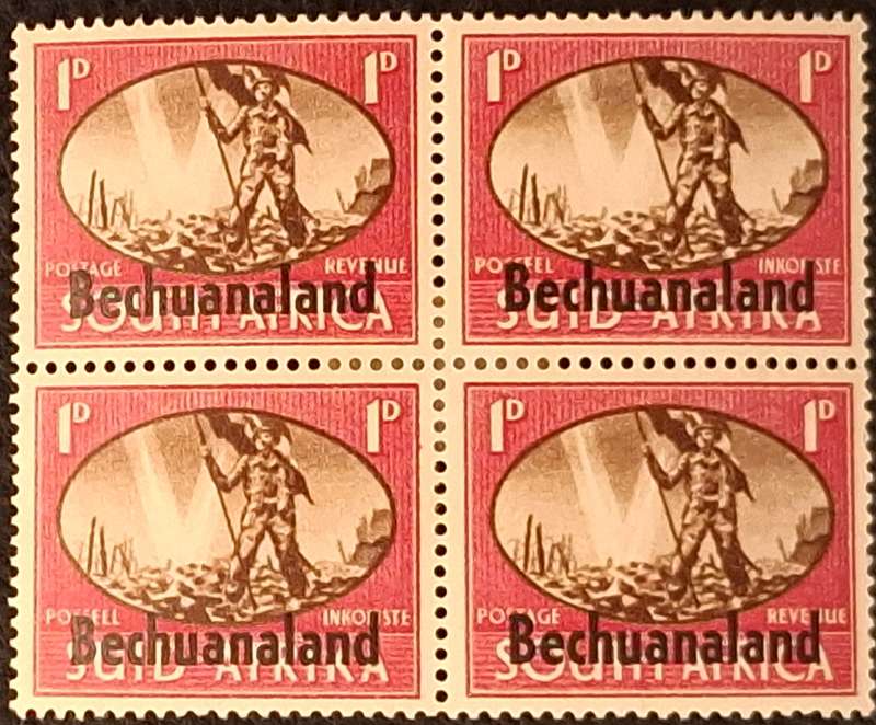 Bechuanaland 1945 1d Overprint on South Africa Victory Issue Block of 4 Unused Hinged stamps