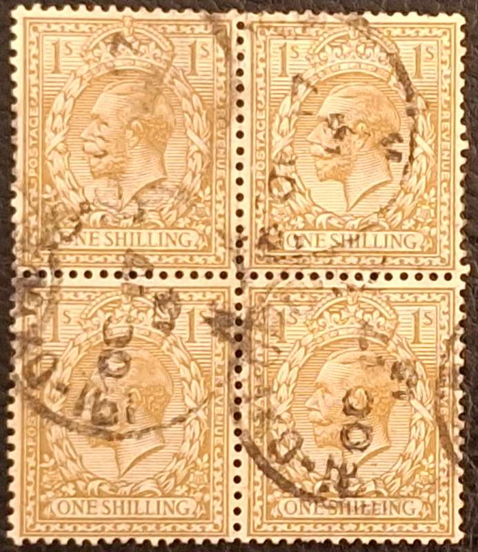 GB 1936 George V Block of 4 Used 1 Shilling stamps